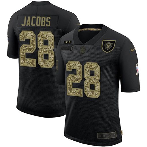 Men's Las Vegas Raiders #28 Josh Jacobs Black Camo Salute To Service Limited Stitched Jersey